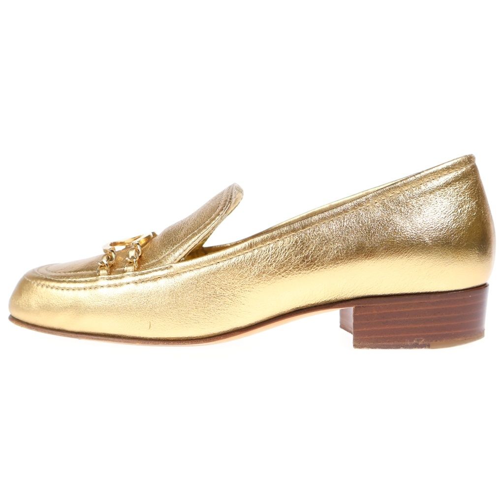 Chanel Loafers Gold Leather CC Logo