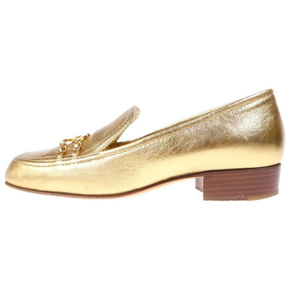 Chanel Loafers Gold Leather CC Logo