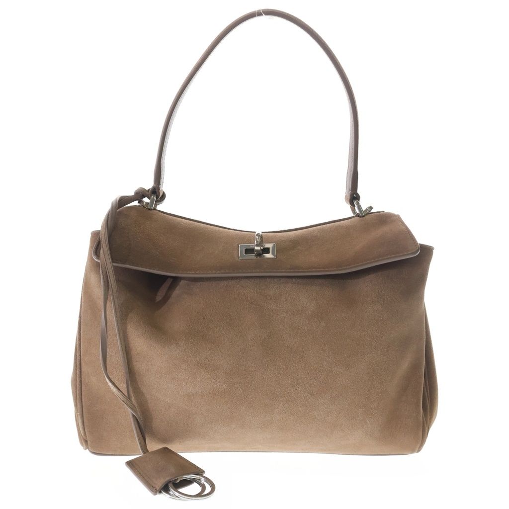 Balenciaga Rodeo 2-Way Shoulder Bag Beige Suede Silver