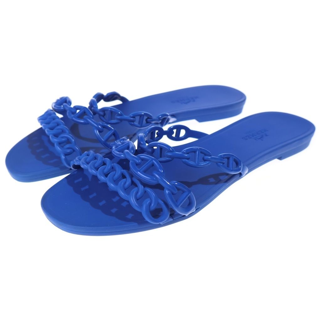 Hermes Rivage Chaine D'ancre Rubber Flat Sandals Blue — view 2