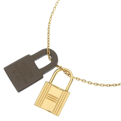 Hermes O'Kelly PM Necklace Pendant Chain Etoupe Swift Gold