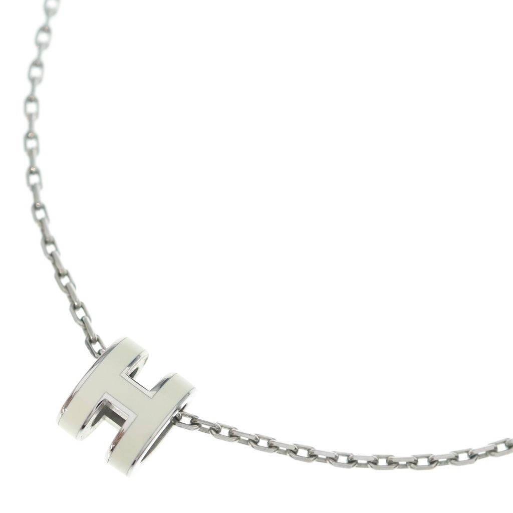 Hermes Pop Mini Necklace Pendant Chain Silver White