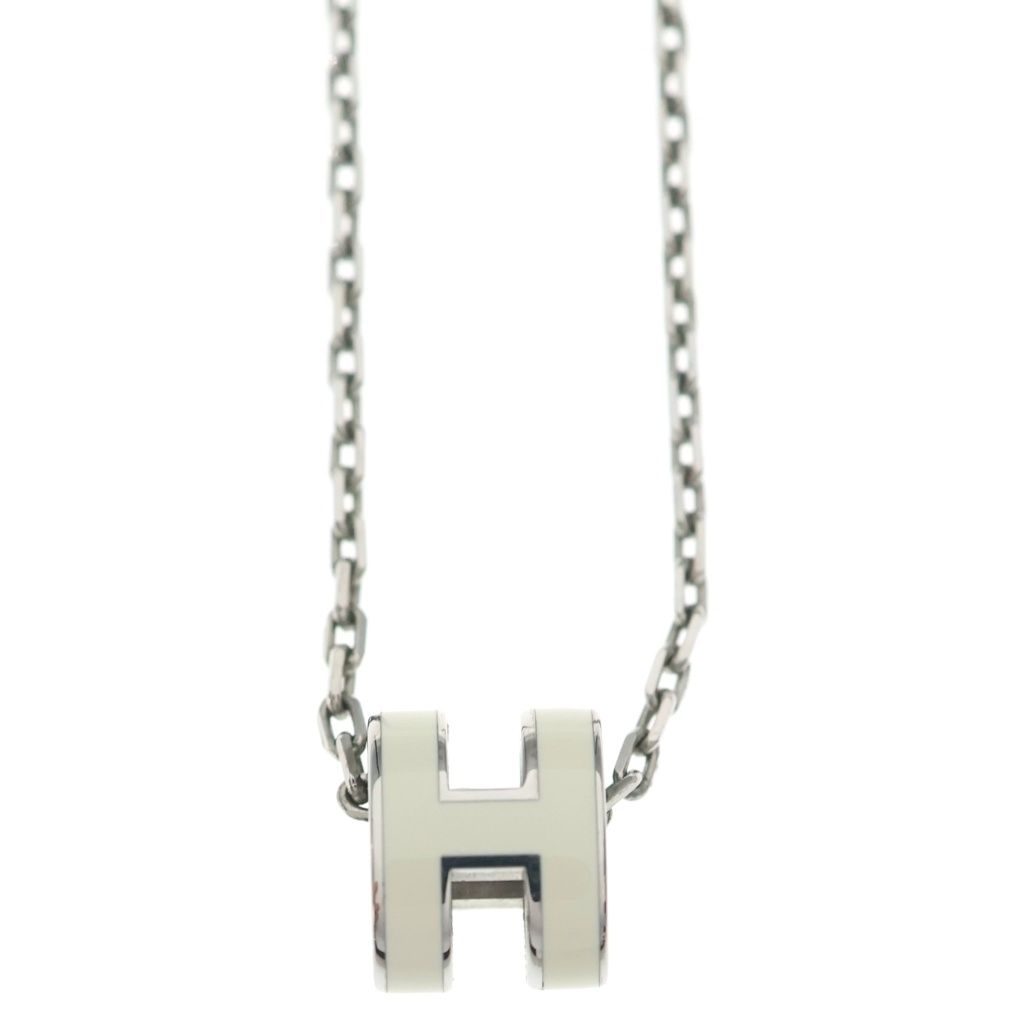 Hermes Pop Mini Necklace Pendant Chain Silver White — view 3