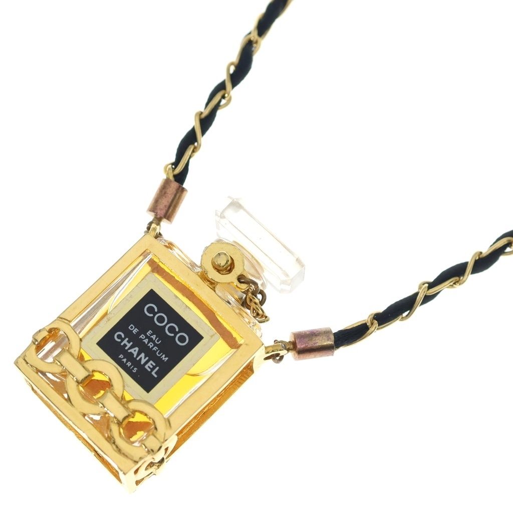 Chanel Perfume Bottle Chain Necklace Pendant Gold Black