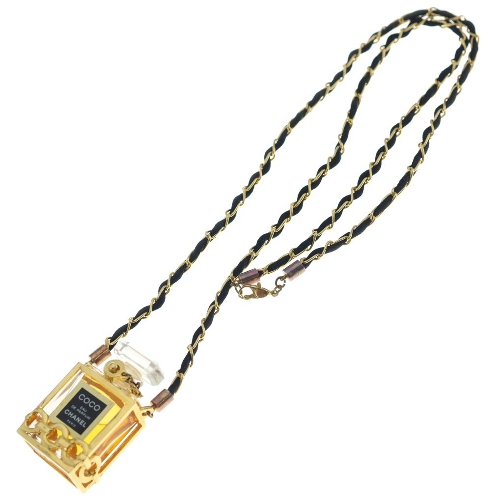 Chanel Perfume Bottle Chain Necklace Pendant Gold Black — view 2