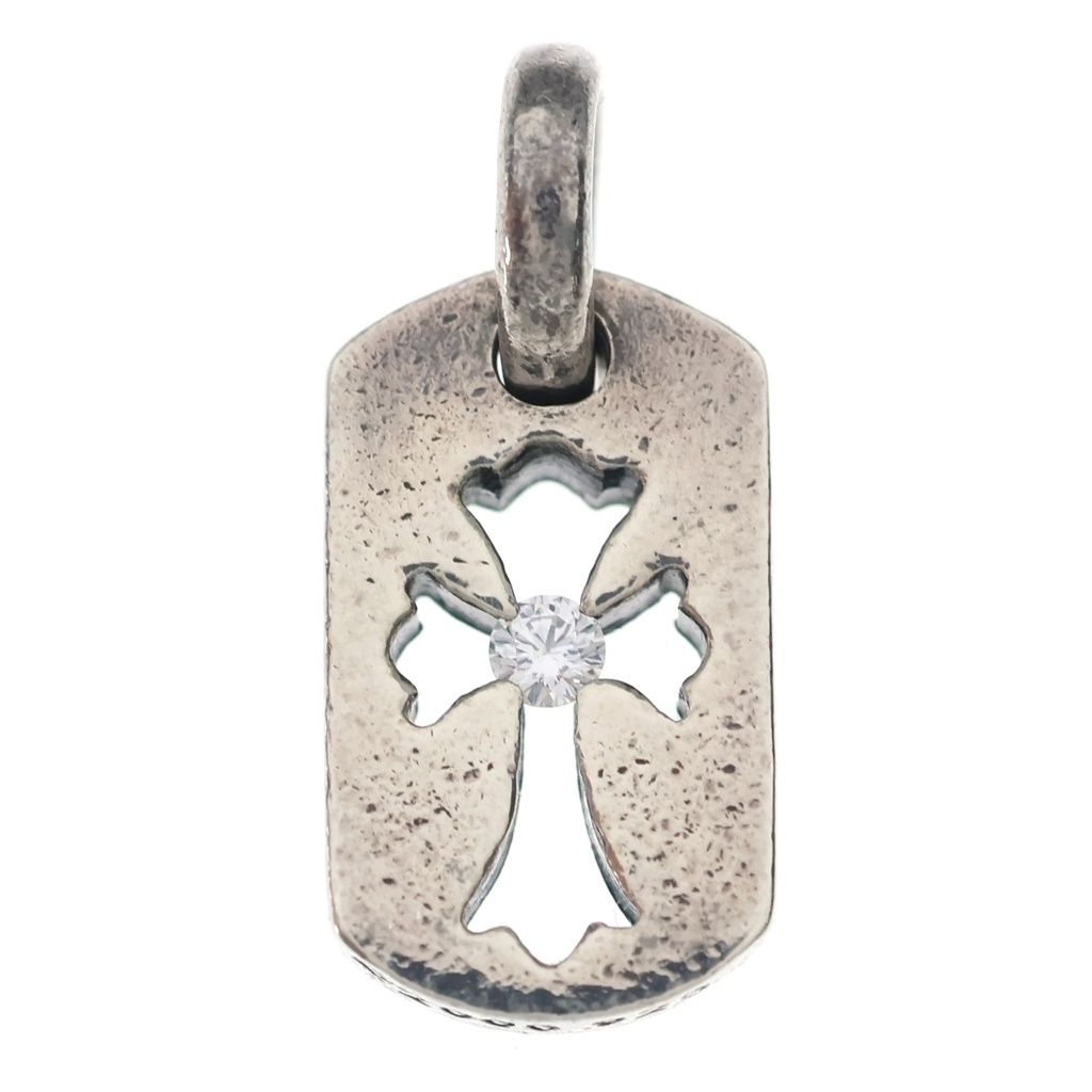 Chrome Hearts DT Tny CO Crs Tiny Cutout Cross Dog Tag 1 Diamond Charm Necklace