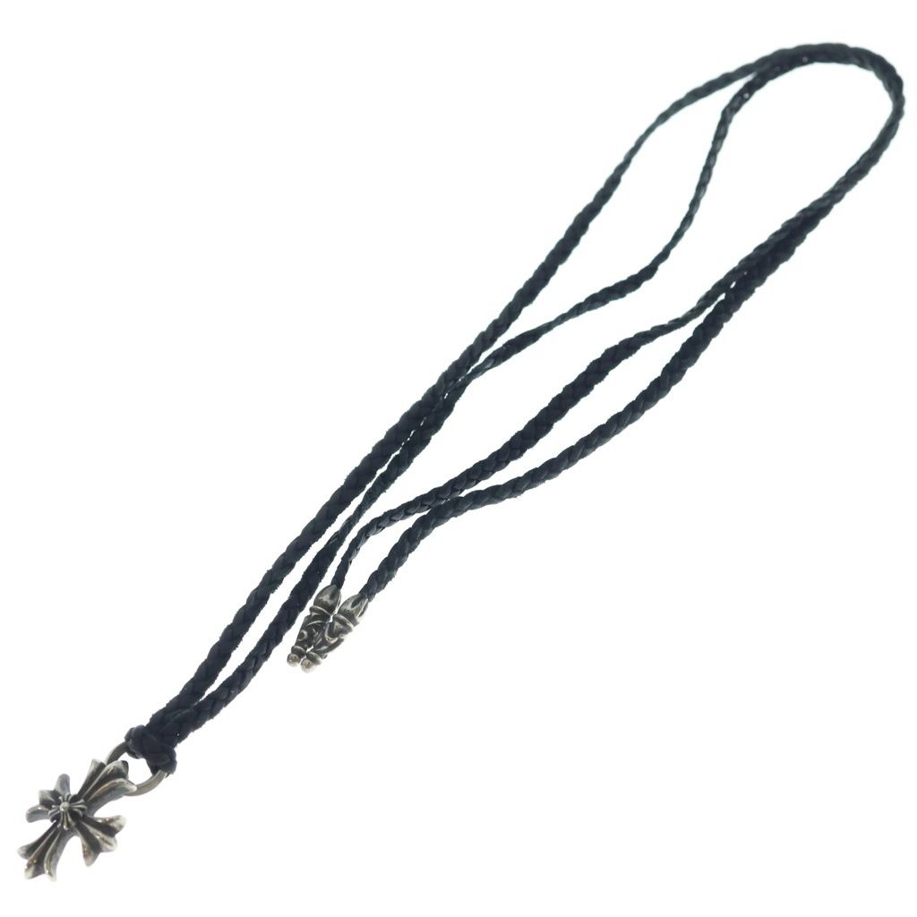 Chrome Hearts Dbl CH Prs Double CH Plus Pendant Top Leather Braid Silver — view 2