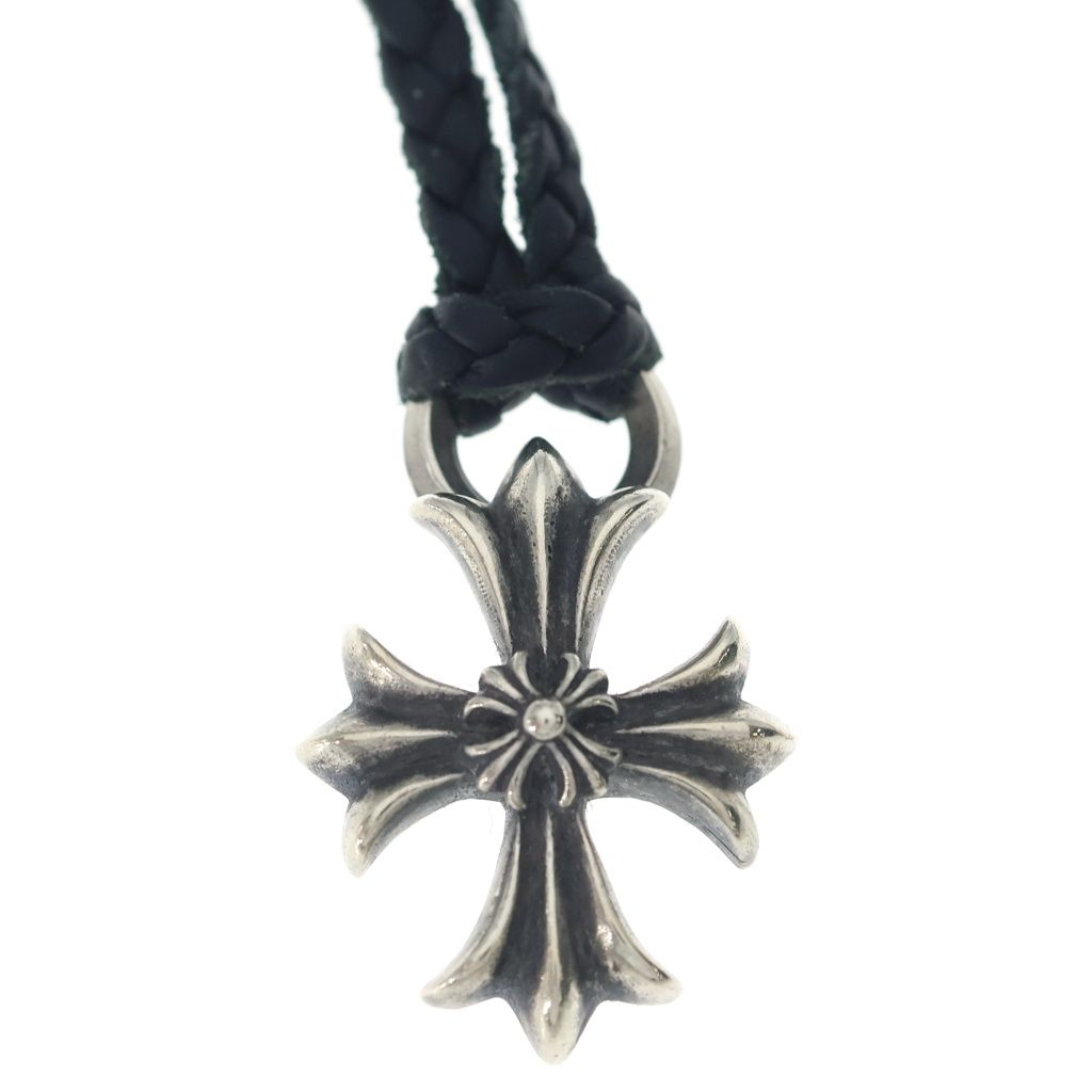 Chrome Hearts Dbl CH Prs Double CH Plus Pendant Top Leather Braid Silver — view 3