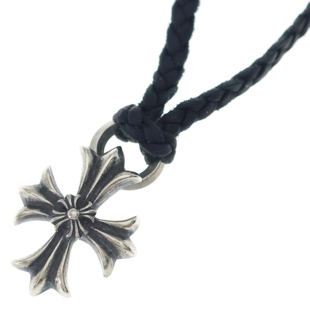 Chrome Hearts Dbl CH Prs Double CH Plus Pendant Top Leather Braid Silver