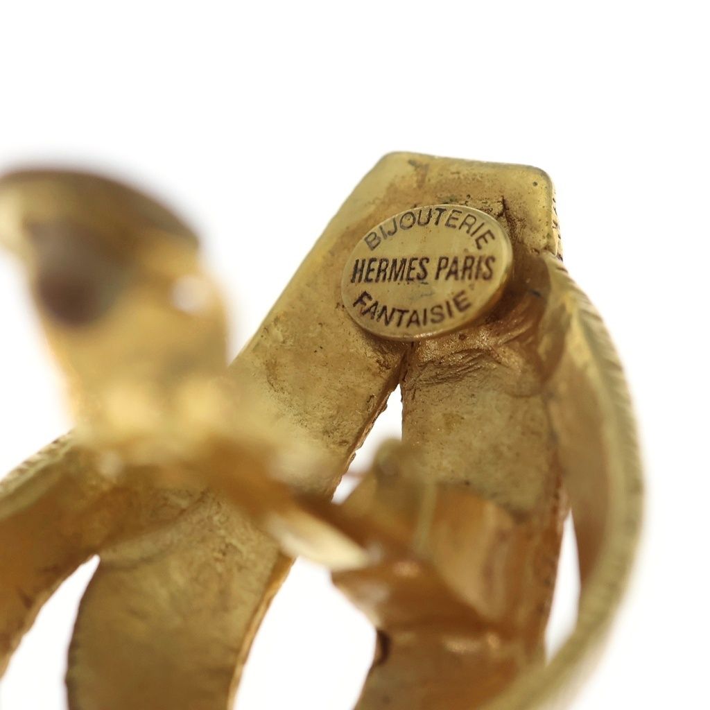 Hermes Ribbon Drop Earrings Gold — view 6