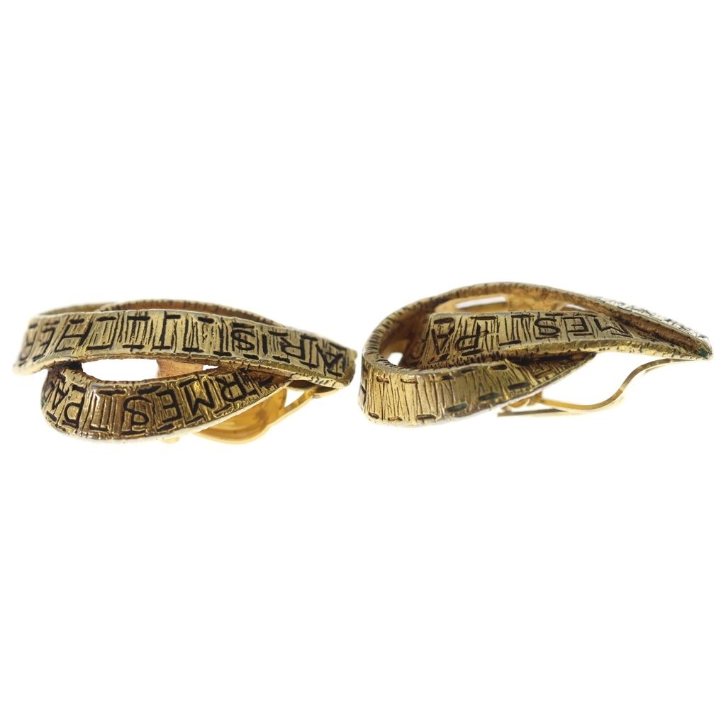 Hermes Ribbon Drop Earrings Gold — view 3