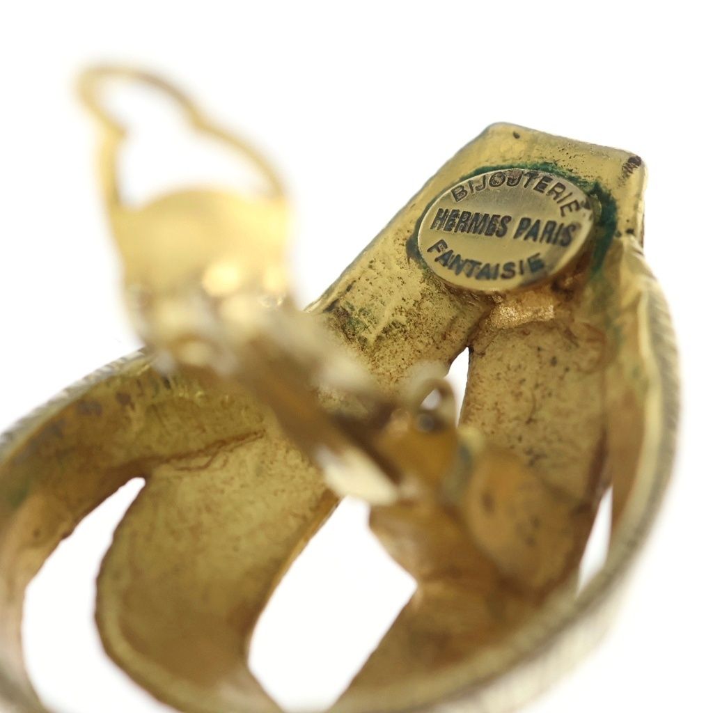 Hermes Ribbon Drop Earrings Gold — view 6