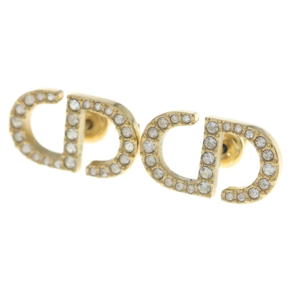 Dior Petit CD Stud Earrings Logo Run Stone Gold