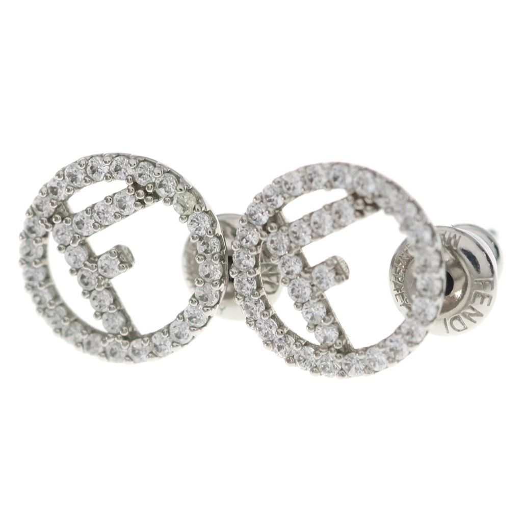 Fendi F's Line Stone Earrings Silver