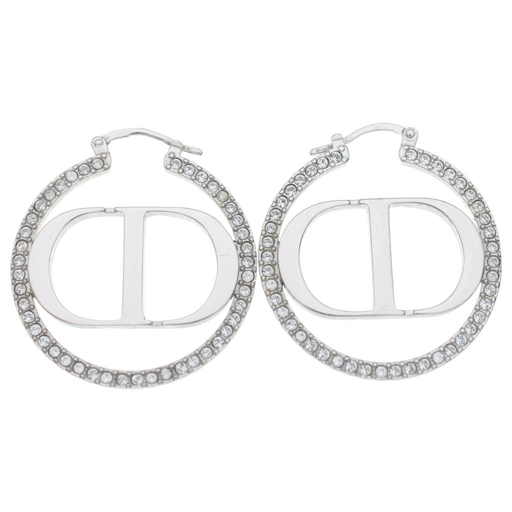 Dior Logo Line Stone Earrings Silver