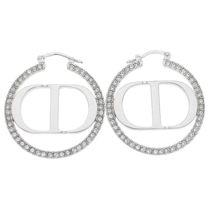 Dior Logo Line Stone Earrings Silver