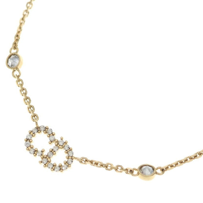 Dior CD Logo Line Stone Pearl Necklace Pendant Chain Gold