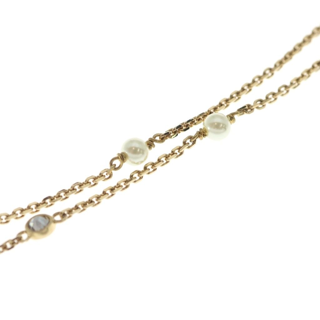 Dior CD Logo Line Stone Pearl Necklace Pendant Chain Gold — view 5