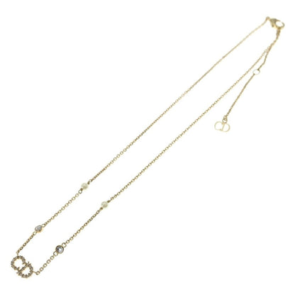 Dior CD Logo Line Stone Pearl Necklace Pendant Chain Gold — view 2
