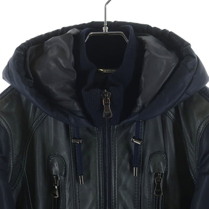 Dolce & Gabbana Lambskin Contrast Padding Hooded Jacket Navy — view 3