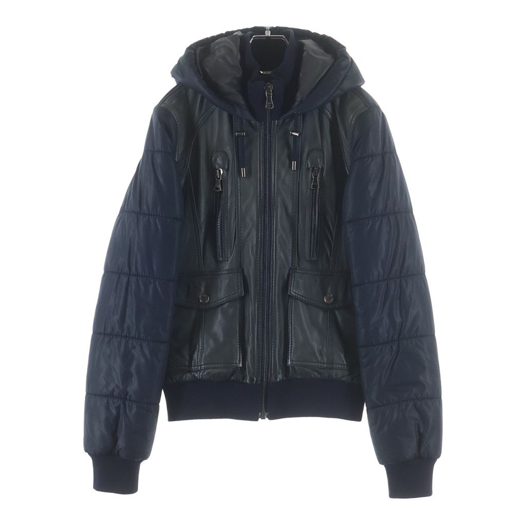 Dolce & Gabbana Lambskin Contrast Padding Hooded Jacket Navy