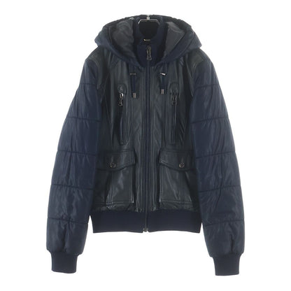 Dolce & Gabbana Lambskin Contrast Padding Hooded Jacket Navy
