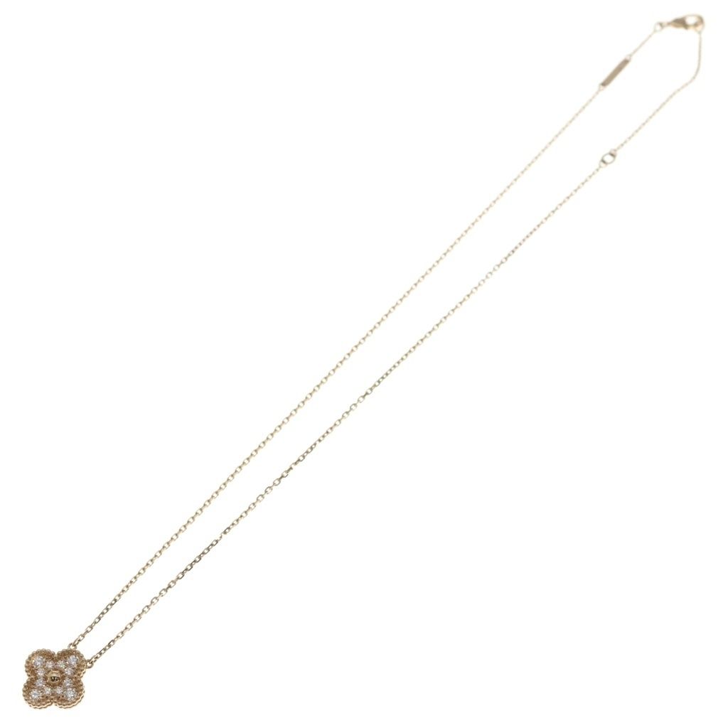 Van Cleef & Arpels Vintage Alhambra Diamond Necklace Pendant Chain Pink Gold — view 2
