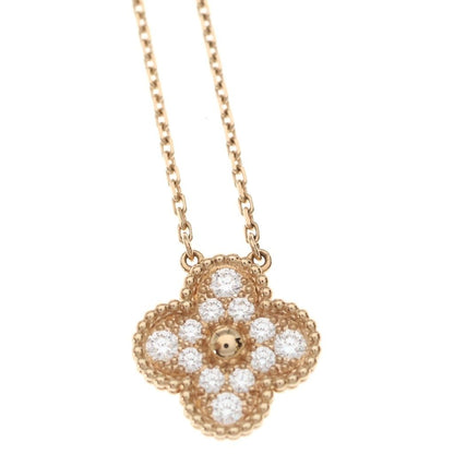 Van Cleef & Arpels Vintage Alhambra Diamond Necklace Pendant Chain Pink Gold — view 3