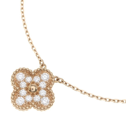 Van Cleef & Arpels Vintage Alhambra Diamond Necklace Pendant Chain Pink Gold