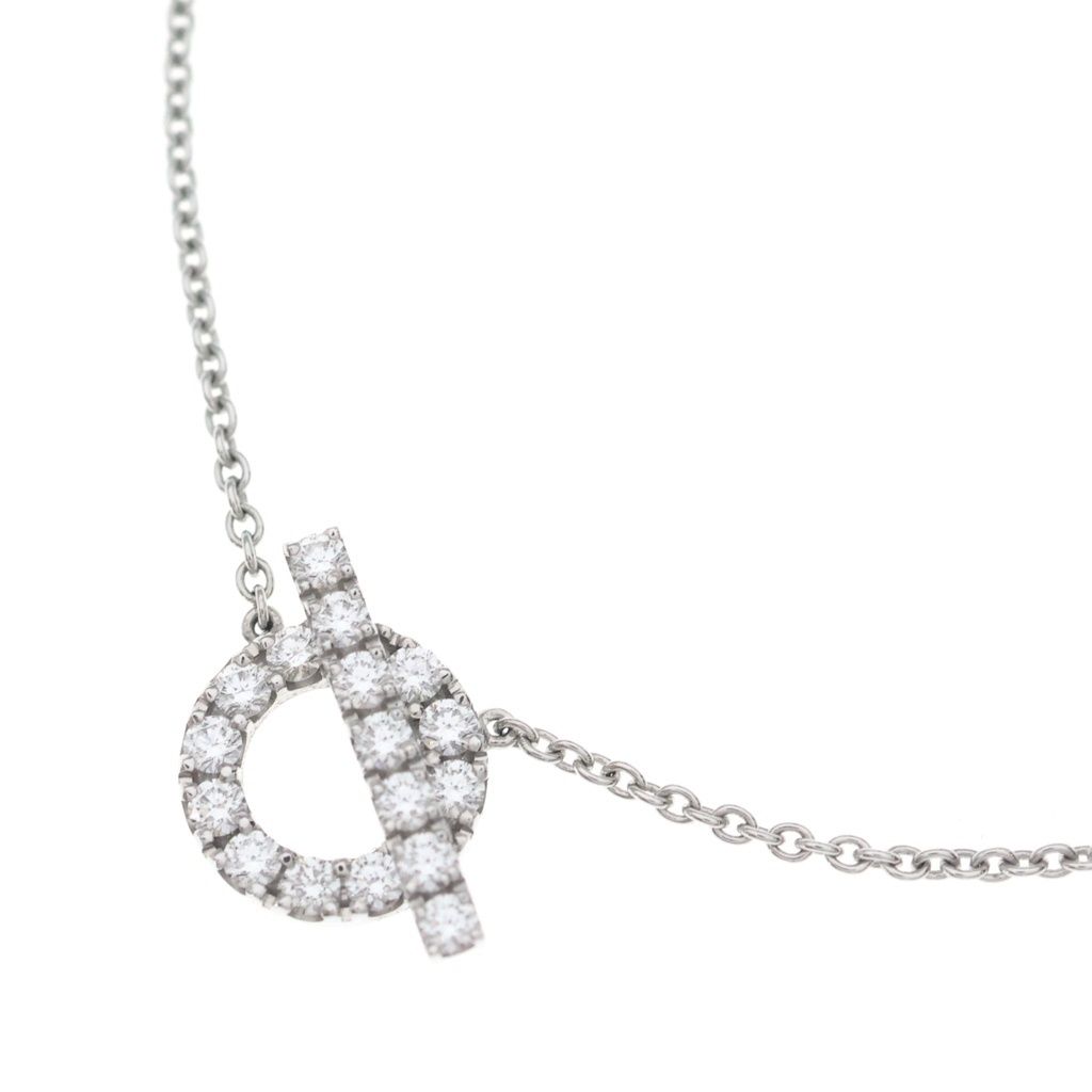 Hermes Finesse Diamond Necklace Pendant Chain Silver
