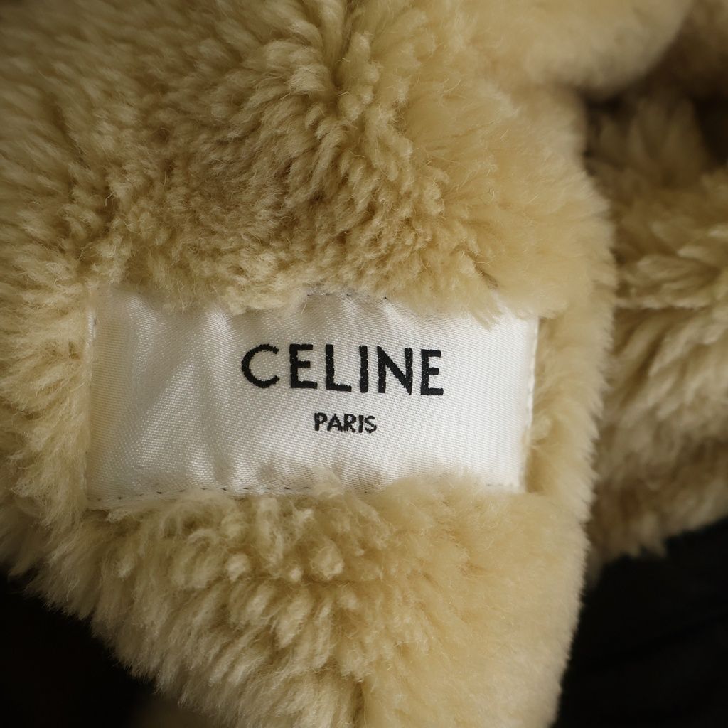 Celine Triomphe Gold Button Shearling Jacket Black — view 7