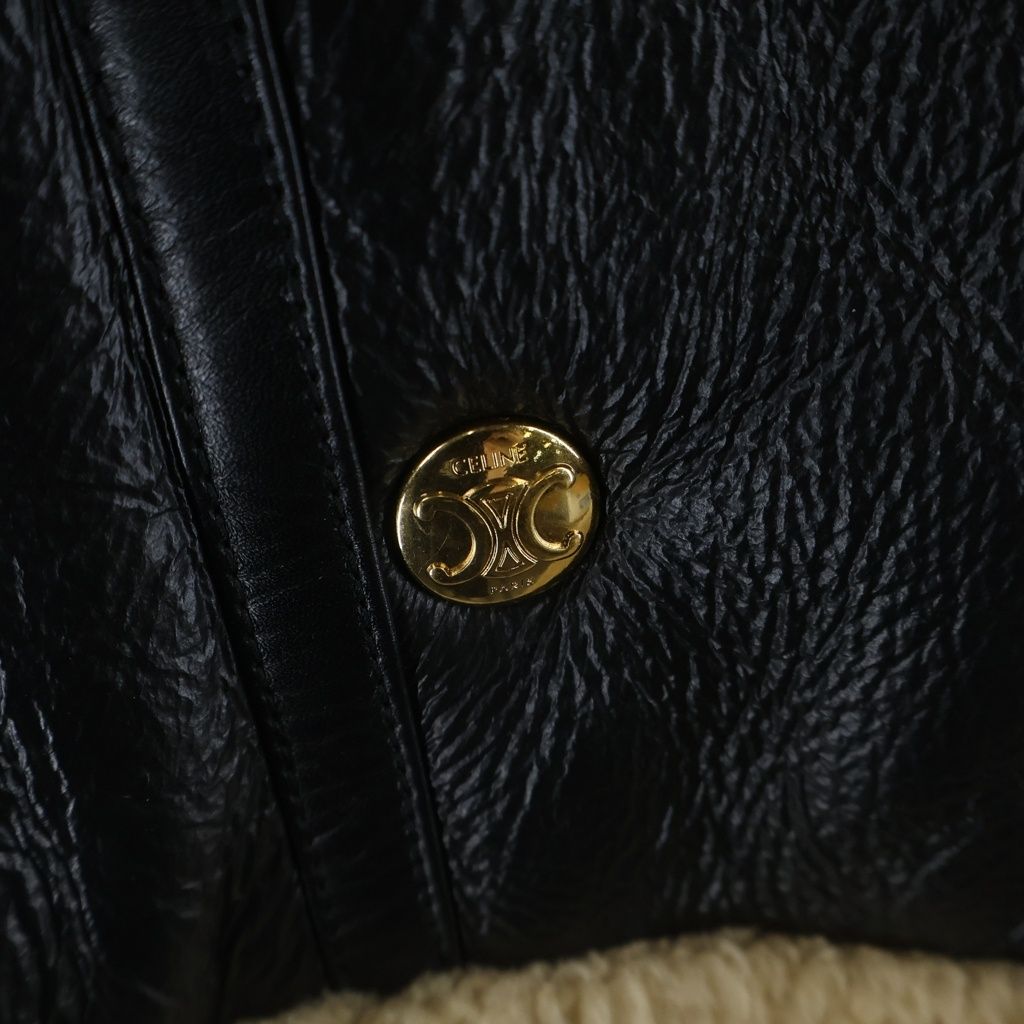 Celine Triomphe Gold Button Shearling Jacket Black — view 6