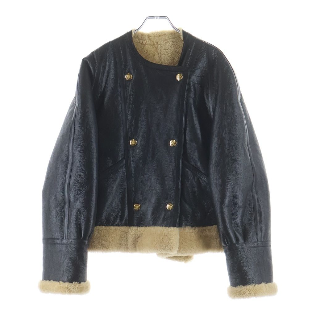 Celine Triomphe Gold Button Shearling Jacket Black