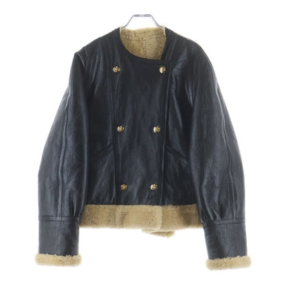 Celine Triomphe Gold Button Shearling Jacket Black