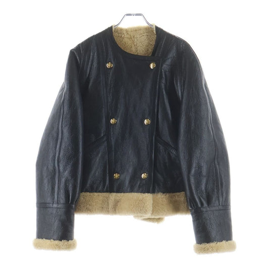 Celine Triomphe Gold Button Shearling Jacket Black
