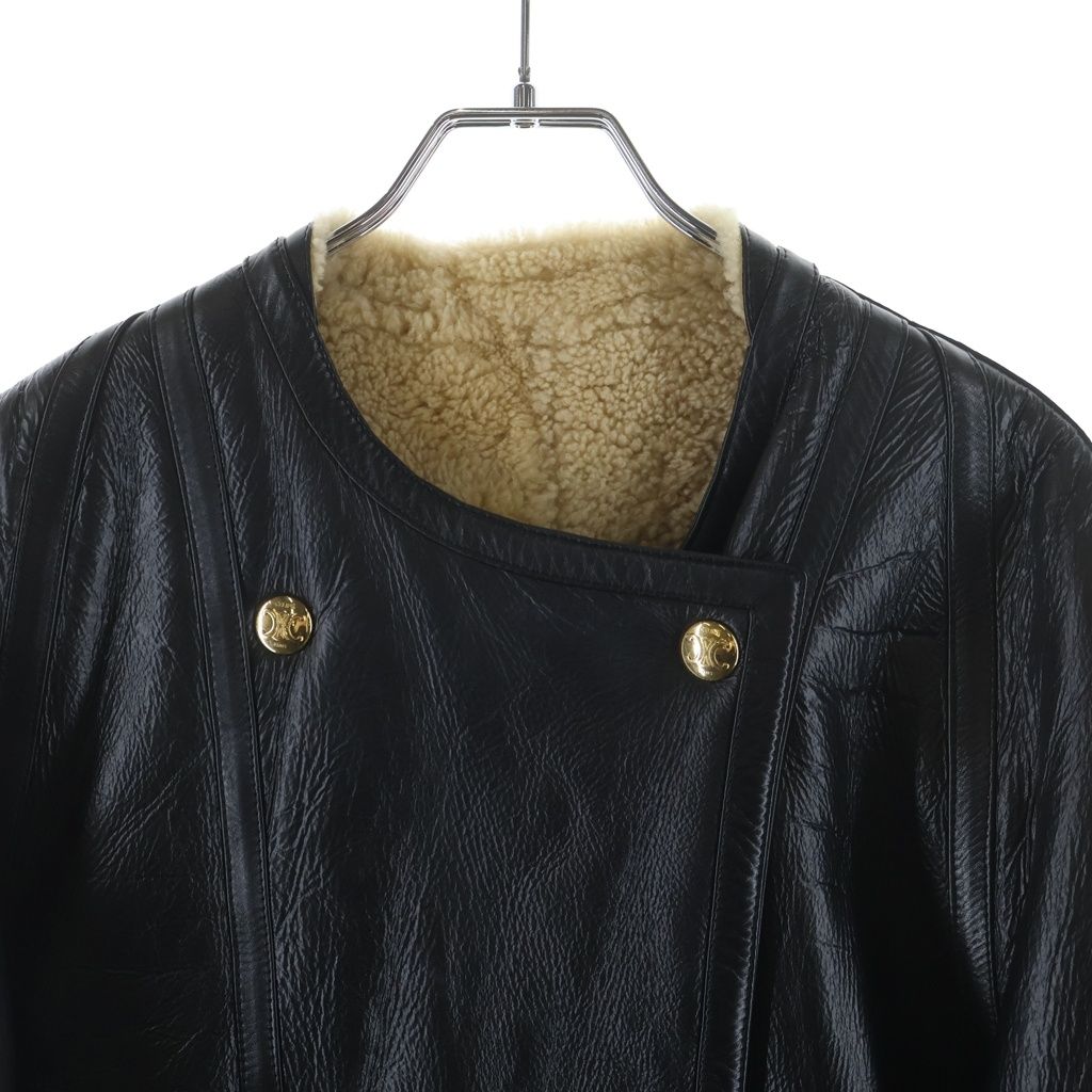 Celine Triomphe Gold Button Shearling Jacket Black — view 3