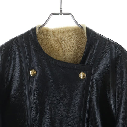 Celine Triomphe Gold Button Shearling Jacket Black — view 3