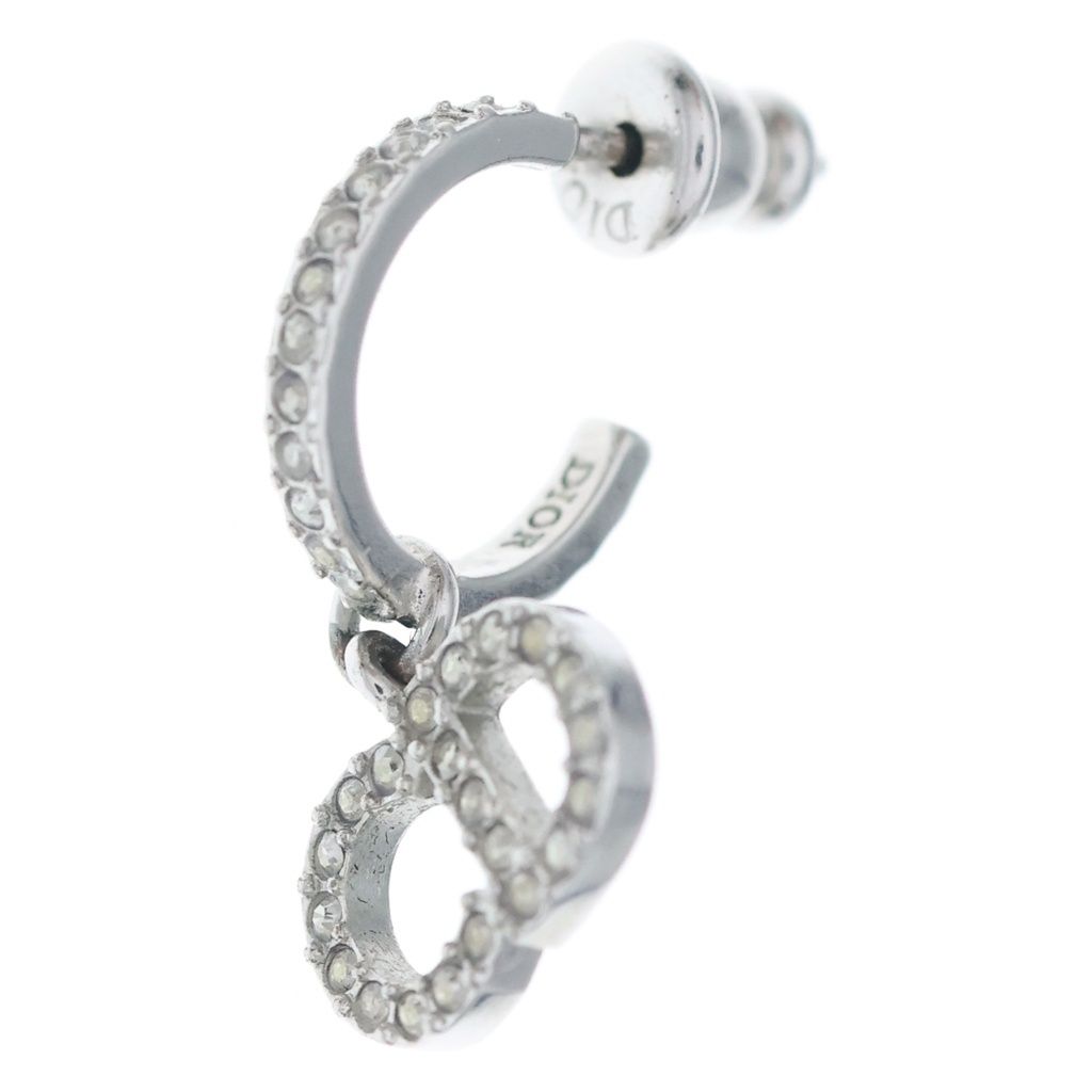 Dior Clair de Lune CD Logo Line Stone Earrings Silver Metal Crystal
