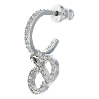 Dior Clair de Lune CD Logo Line Stone Earrings Silver Metal Crystal