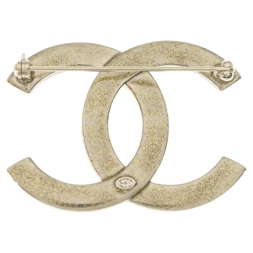 Chanel CC Logo Brooch Pin Badge Gold Black — view 2