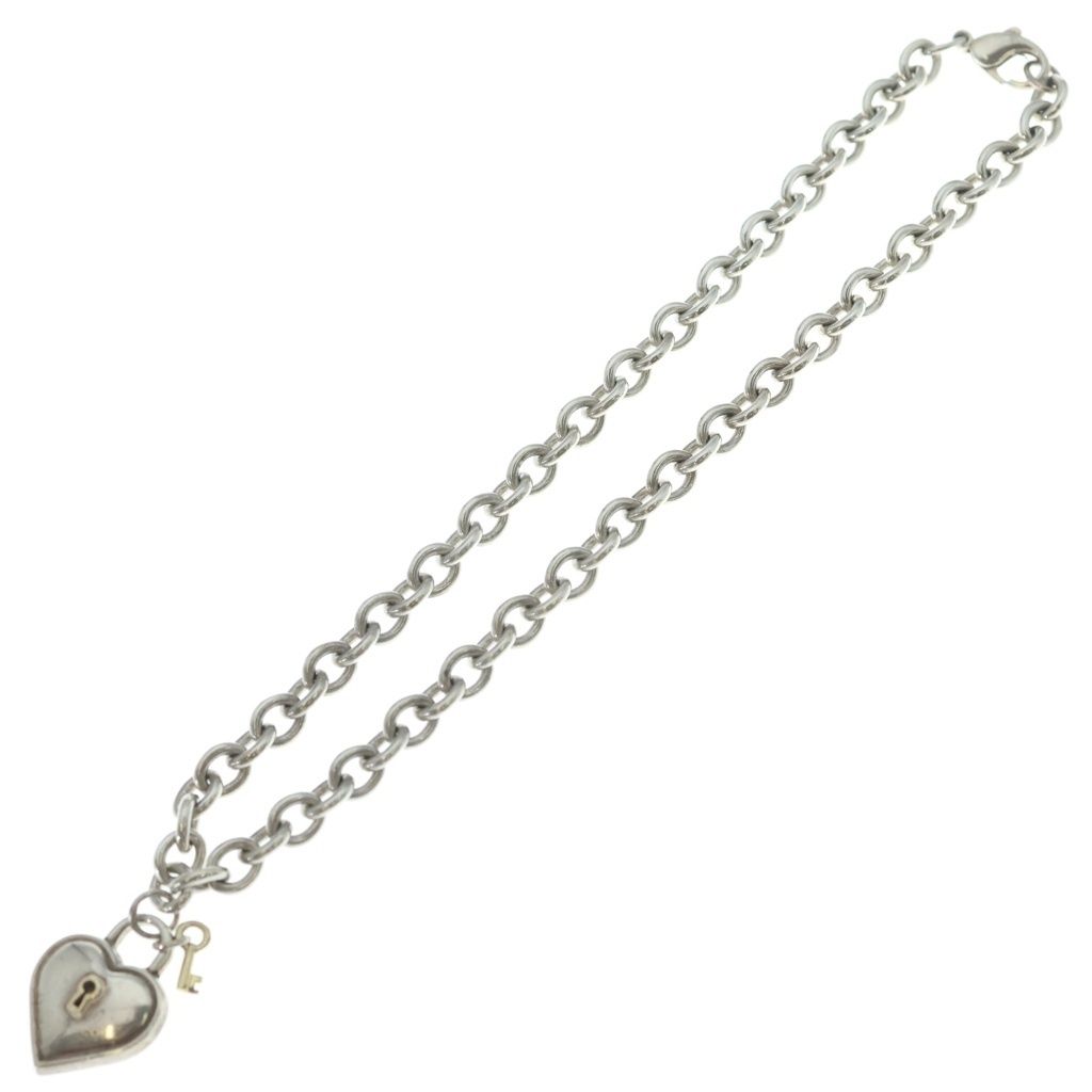 Tiffany & Co Heart Locky Choker Pendant Necklace Chain Silver Gold — view 2