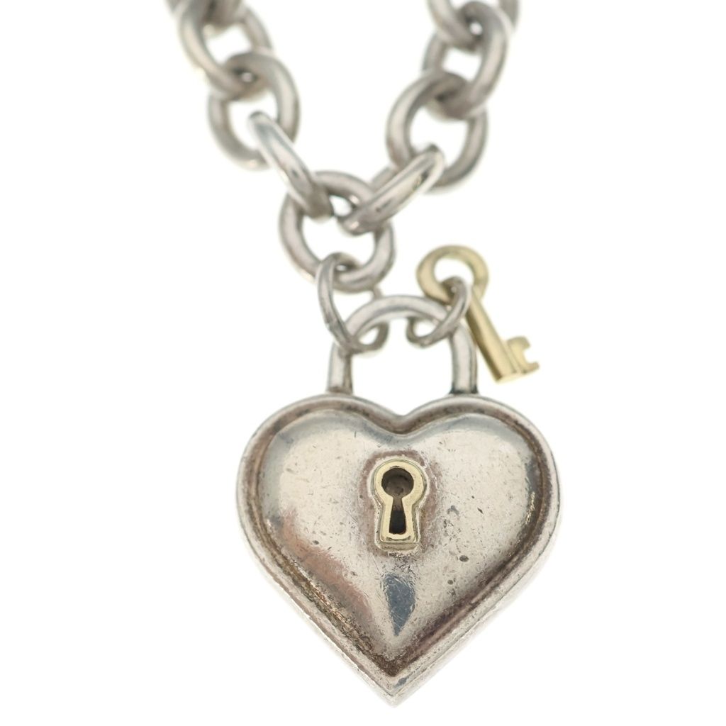 Tiffany & Co Heart Locky Choker Pendant Necklace Chain Silver Gold — view 3