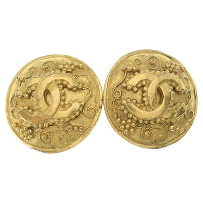 Chanel CC Logo Round Earrings Gold