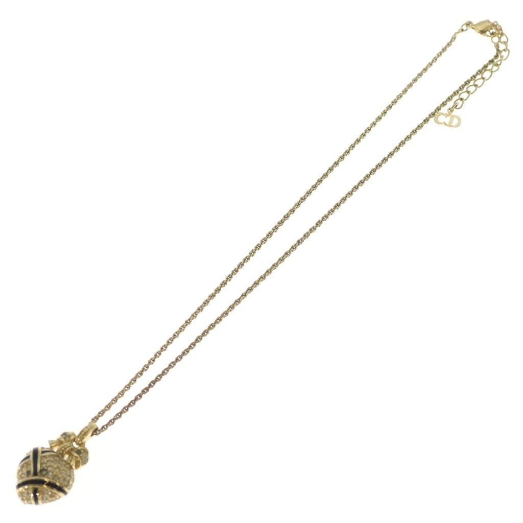 Dior Heart Motif Line Stone Necklace Pendant Chain Gold Black — view 2