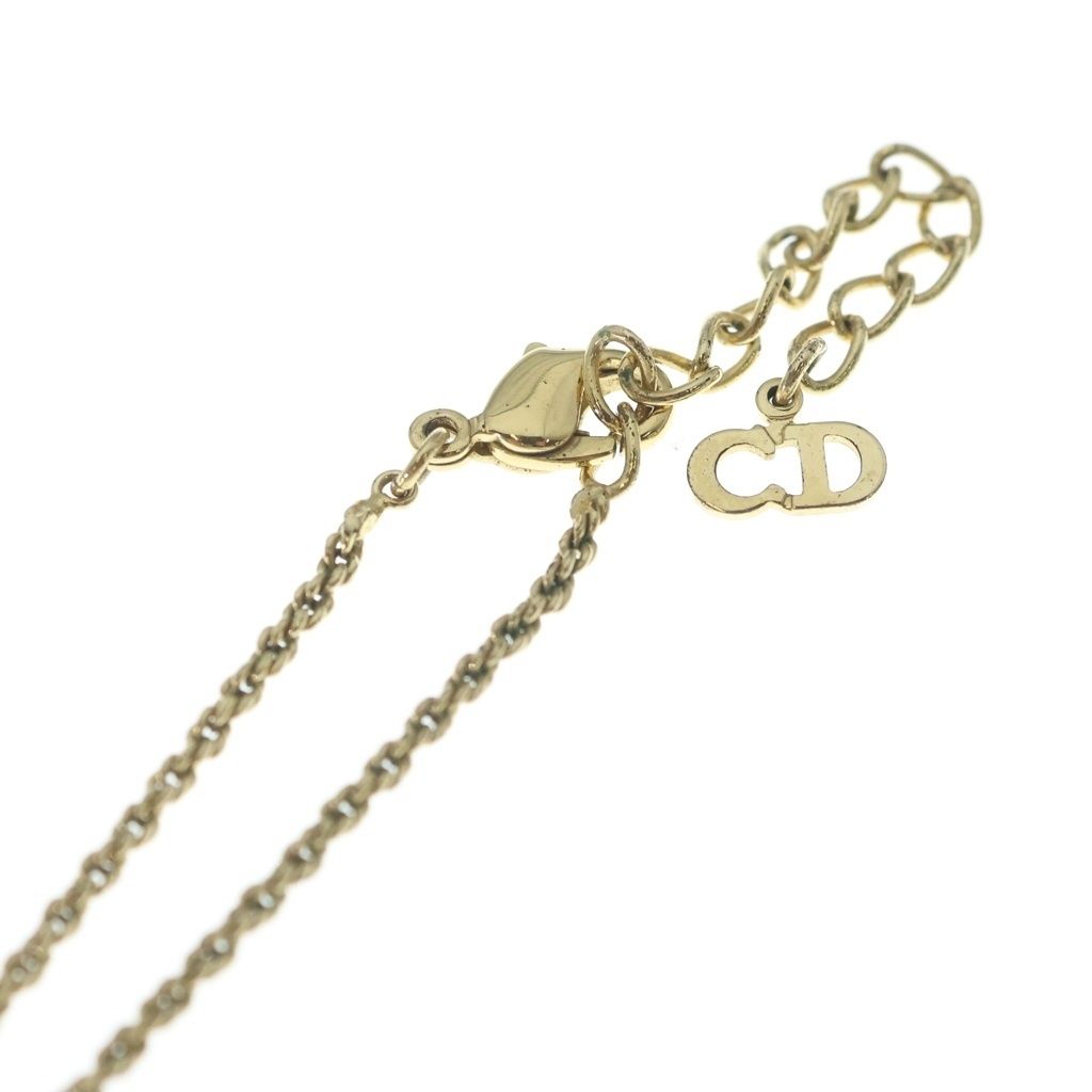 Dior Heart Motif Line Stone Necklace Pendant Chain Gold Black — view 4