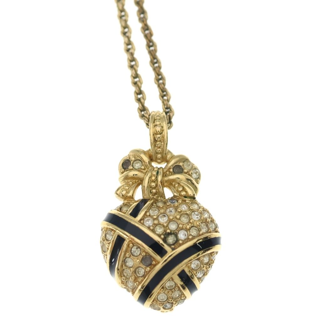 Dior Heart Motif Line Stone Necklace Pendant Chain Gold Black — view 3
