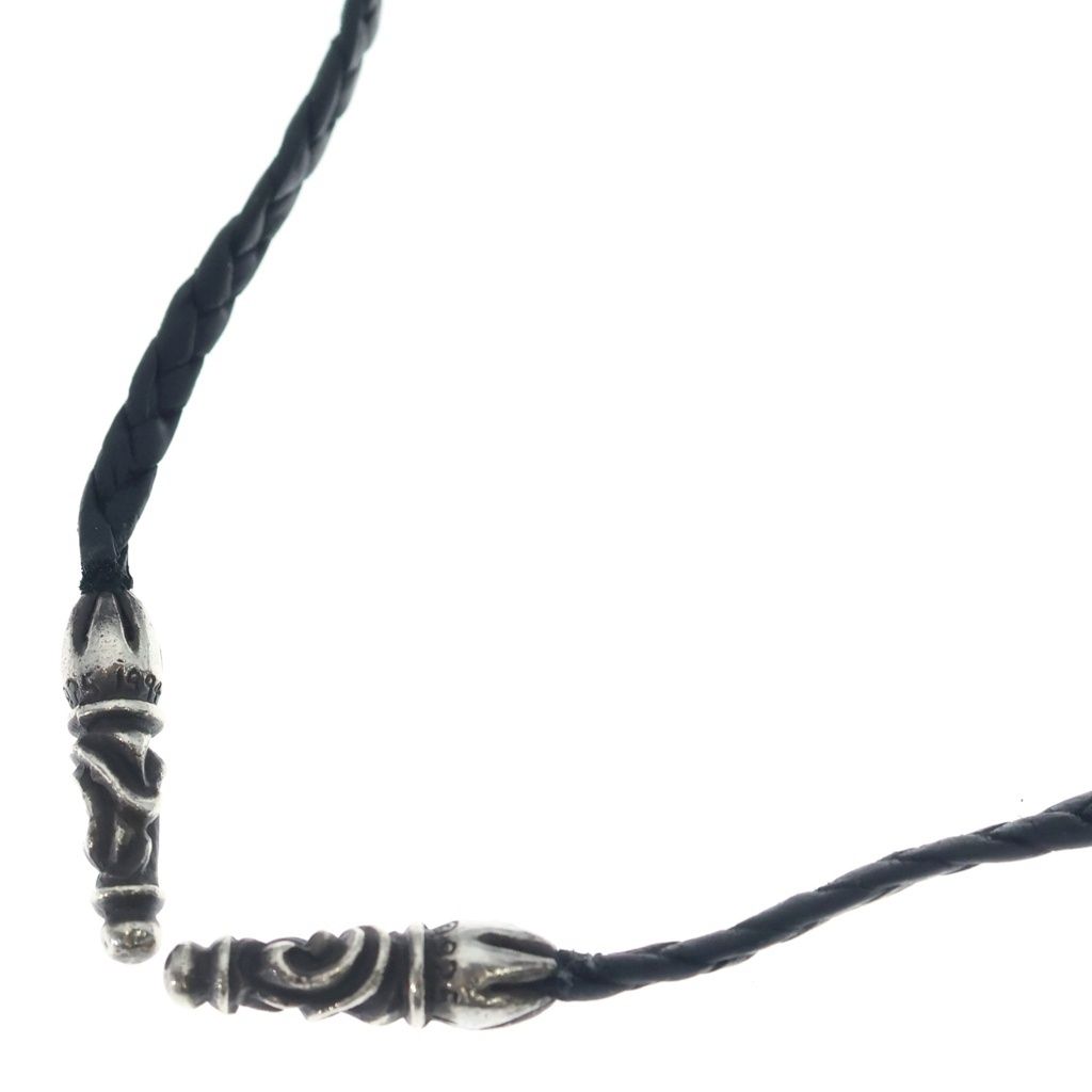Chrome Hearts Leather Braid Scroll Necklace Black Silver