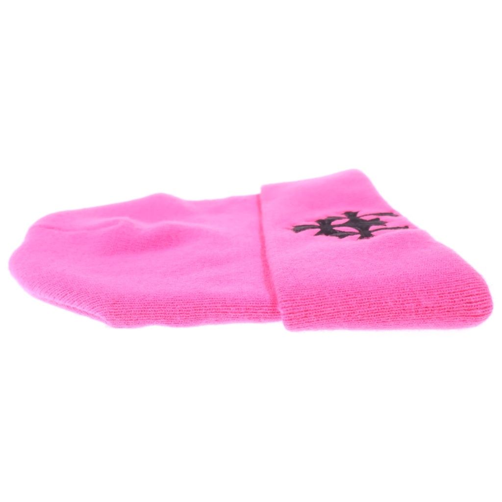 Chrome Hearts Cemetery Cross Beanie Neon Pink Patch Knit Hat — view 4