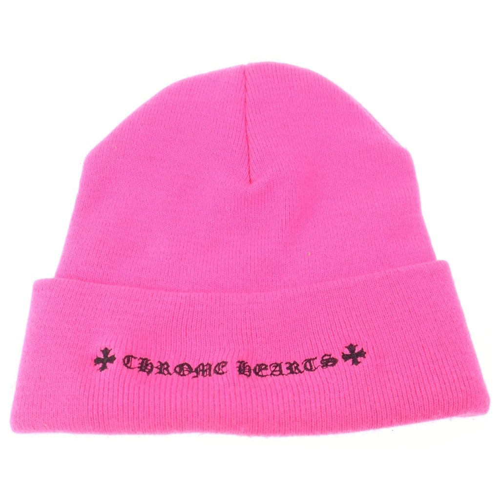 Chrome Hearts Cemetery Cross Beanie Neon Pink Patch Knit Hat — view 2