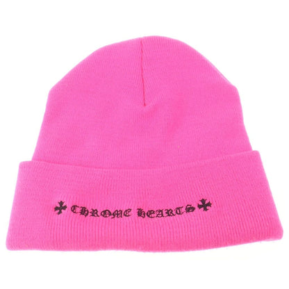 Chrome Hearts Cemetery Cross Beanie Neon Pink Patch Knit Hat — view 2